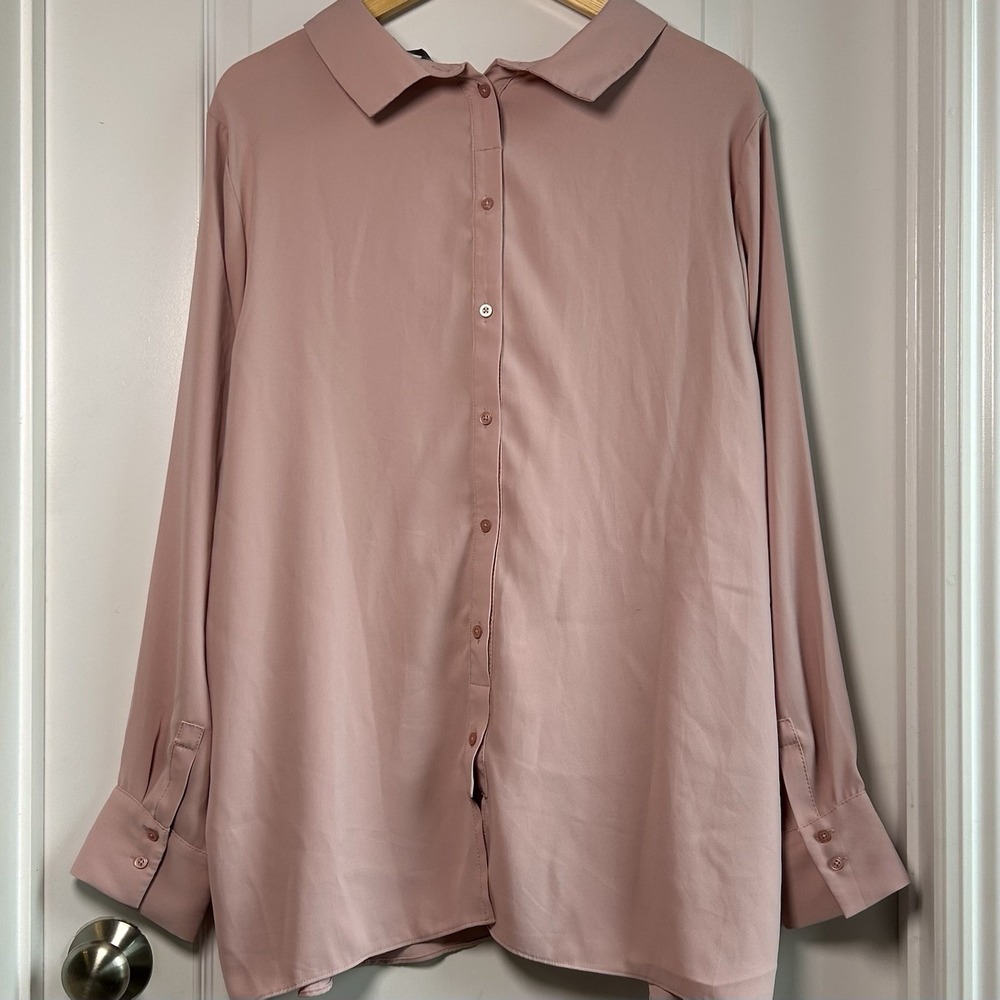 Martha Stewart Blush Pink Oversized Button Up Shirt Coquette‎ Soft Girl Style